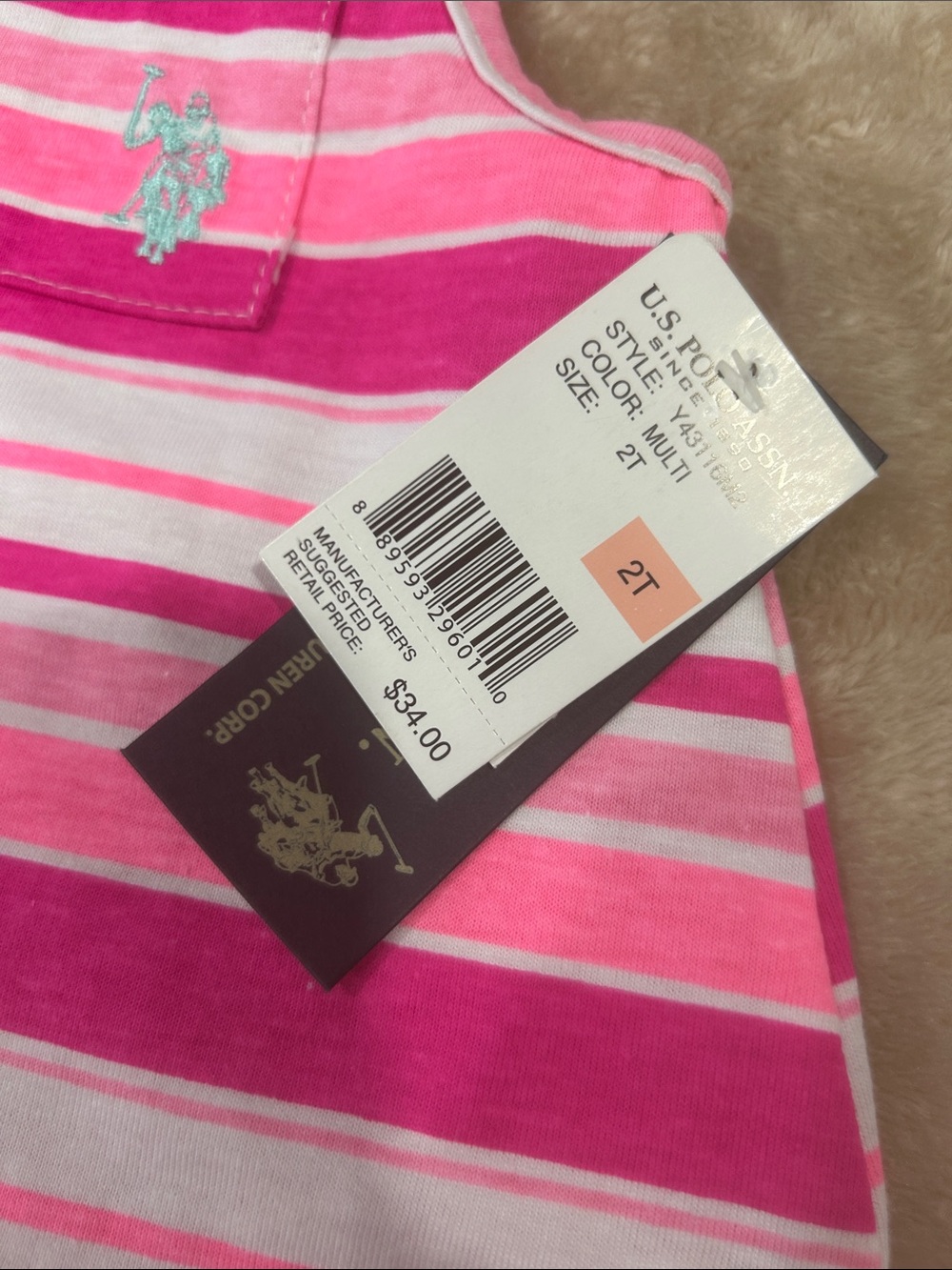 U.S. Polo Assn. Girls 2 PC Outfit Set SZ 2T NEW Tank Top Lace Shorts pink white - Picture 3 of 8